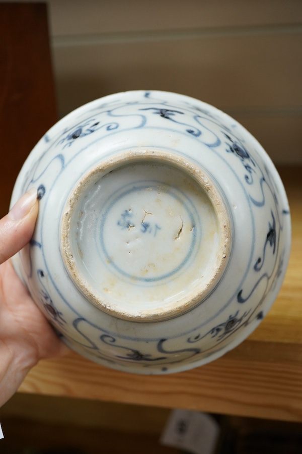 A Chinese Tek Sing cargo blue and white bowl, mid 19th century, 15.5cm